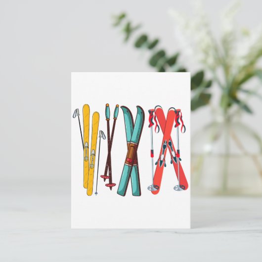 Grappig Skilopen Kleurrijke Ski Skiloper  Briefkaart (Staand voorkant)