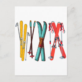 Grappig Skilopen Kleurrijke Ski Skiloper  Briefkaart