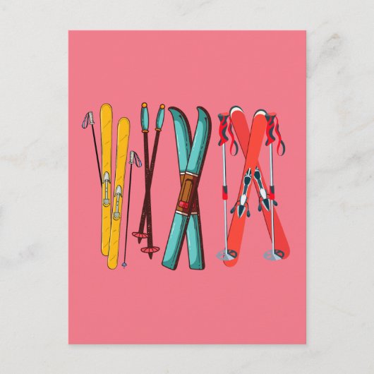 Grappig Skilopen Kleurrijke Ski Skiloper  Briefkaart (Voorkant)