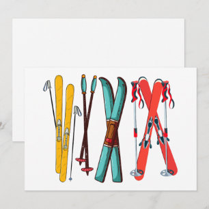 Grappig Skilopen Kleurrijke Ski Skiloper  Feestdagenkaart