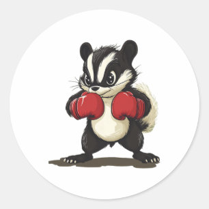 Grappig Skunkkostuum Met Bokshandschoenen Voor Jon Ronde Sticker