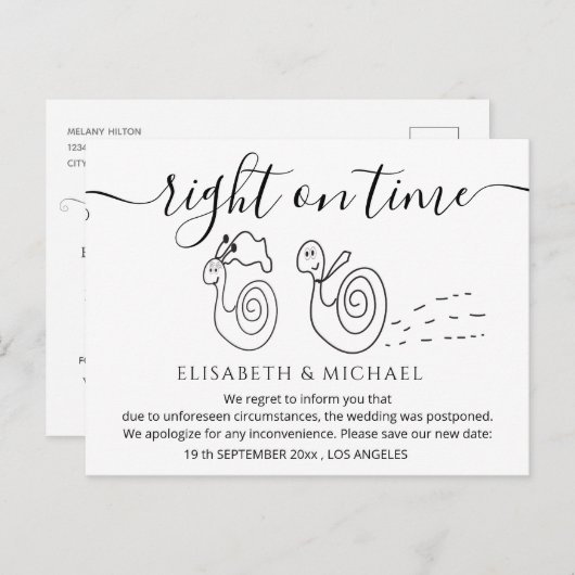 Grappig slakkenhuwelijk paar verandert de datum aankondigingskaart (Voorkant / Achterkant)