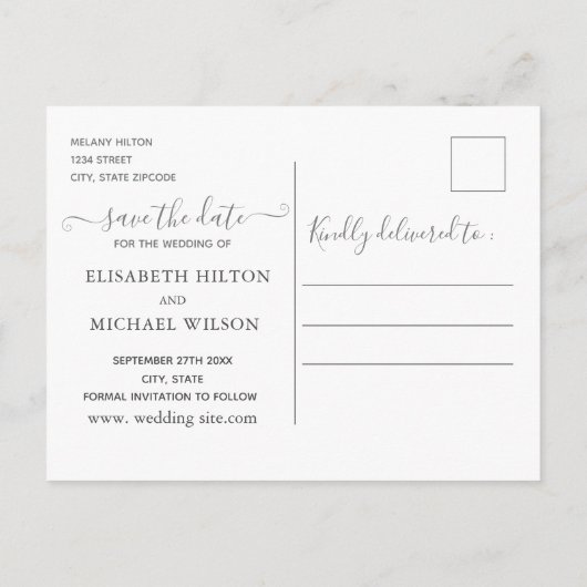 Grappig slakkenhuwelijk paar verandert de datum aankondigingskaart (Achterkant)