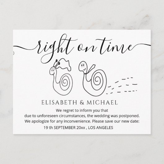 Grappig slakkenhuwelijk paar verandert de datum aankondigingskaart (Voorkant)