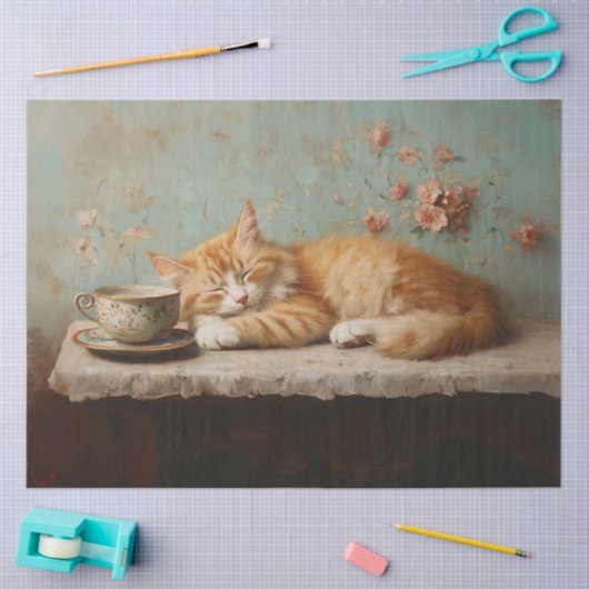 Grappig Slapen Sinaasappel Kattenschilderij Decoup Tissuepapier (Craft)