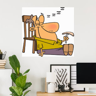 Grappig Slaperig Man Napping met Sandwich Poster