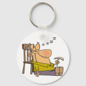 Grappig Slaperig Man Napping met Sandwich Sleutelhanger (Achterkant)