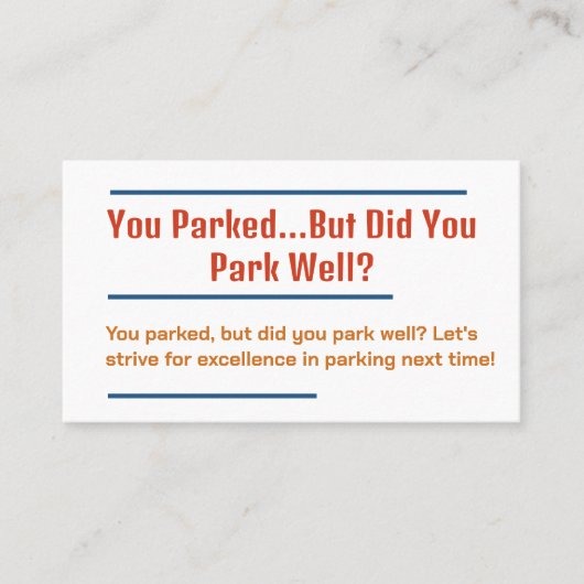 Grappig slecht parkeren visitekaartje (Voorkant)