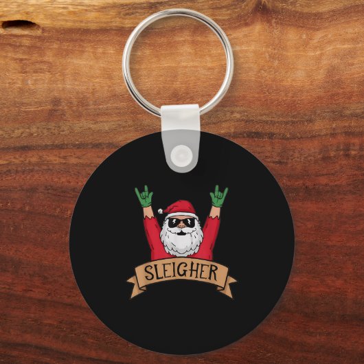 Grappig Sleigher Rock N Roll Kerstman Kerstmis Sleutelhanger (Voorkant)