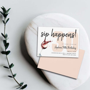 Grappig slokje gebeurt wijn proeverij glas 30e ver kaart