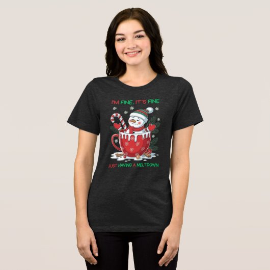 Grappig Smelten Sneeuwman Kerstmis Tri-Blend Shirt (Voorkant volledig)
