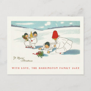 Grappig sneeuwlandschap Antiek Uitnodiging Briefkaart