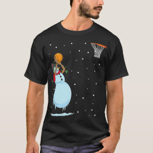 Grappig sneeuwman basketbal kerst T-shirt