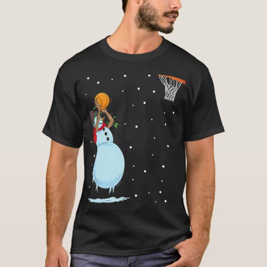 Grappig sneeuwman basketbal kerst T-shirt (Voorkant)
