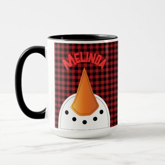 Grappig Sneeuwman Face Buffalo Plaid Vakantieland Mok (Links)