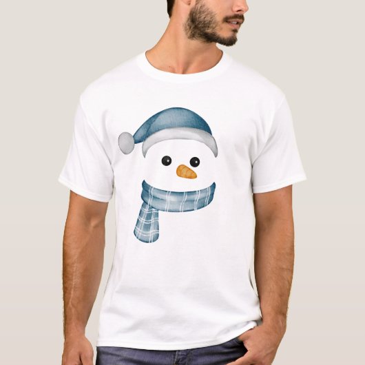 Grappig Sneeuwman Gezicht Happy Merry Christmas Fa T-shirt (Voorkant)