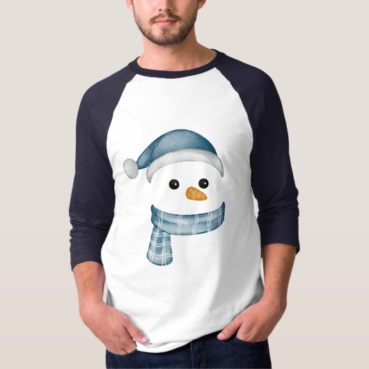 Grappig Sneeuwman Gezicht Happy Merry Christmas Fa T-shirt (Voorkant)