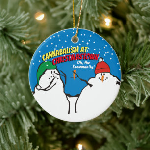 Grappig sneeuwman kannibalisme in Christmastown Keramisch Ornament