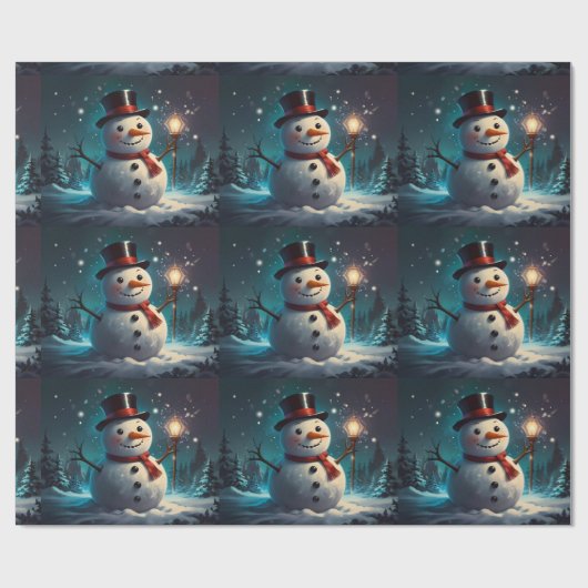 Grappig Sneeuwman Kerstkunstwerk Cadeaupapier (Vlak)