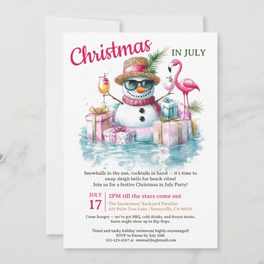 Grappig Sneeuwman Pool Party Kerstmis in juli Kaart (Voorkant)