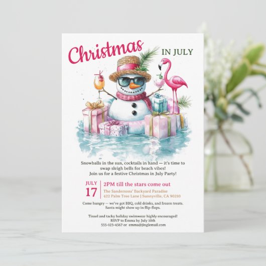 Grappig Sneeuwman Pool Party Kerstmis in juli Kaart (Staand voorkant)