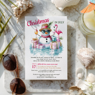 Grappig Sneeuwman Pool Party Kerstmis in juli Kaart