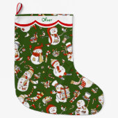 Grappig sneeuwmanpatroon op groen grote kerstsok (Voorkant)