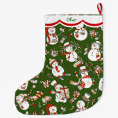 Grappig sneeuwmanpatroon op groen grote kerstsok (Achterkant)