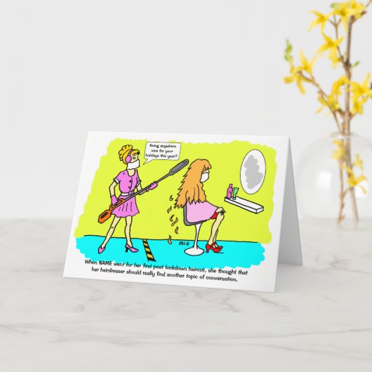 Grappig Social Distancing Vrouw Haircut Verjaardag Kaart (Gele Bloem)