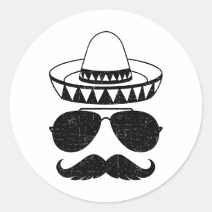 Grappig Sombrero gezicht met snor voor Mexicaanse  Ronde Sticker