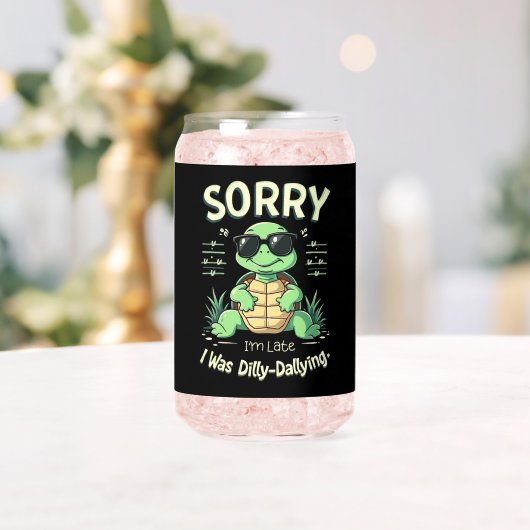 Grappig Sorry dat ik laat schildpad met retro esth Blikvorm Glas (Insitu (Huwelijk))