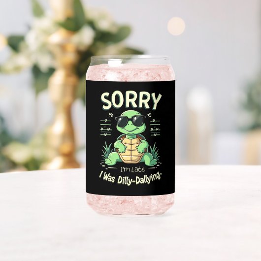 Grappig Sorry dat ik laat schildpad met retro esth Blikvorm Glas (Insitu (Huwelijk))