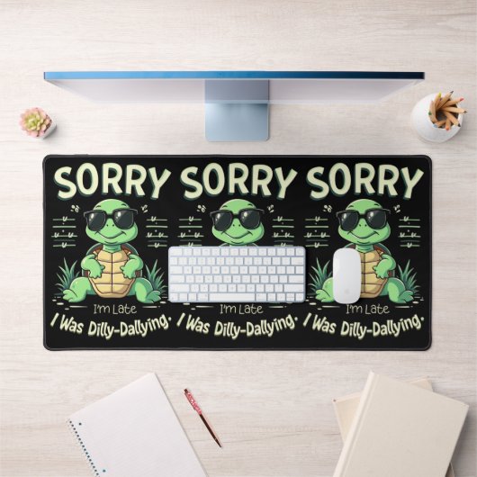 Grappig Sorry dat ik laat schildpad met retro esth Bureaumat (Kantoor 1)