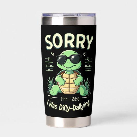 Grappig Sorry dat ik laat schildpad met retro esth Geïsoleerde Drinkbeker (Voorkant)