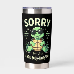Grappig Sorry dat ik laat schildpad met retro esth Geïsoleerde Drinkbeker