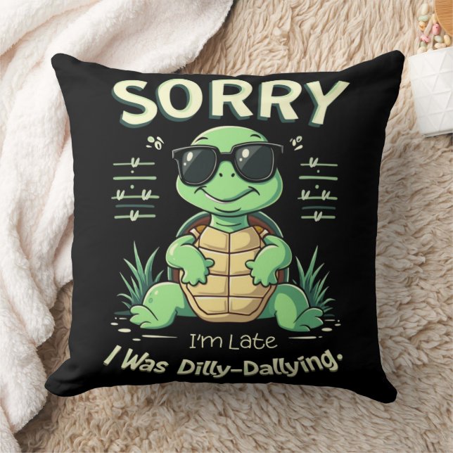 Grappig Sorry dat ik laat schildpad met retro esth Kussen (Deken)