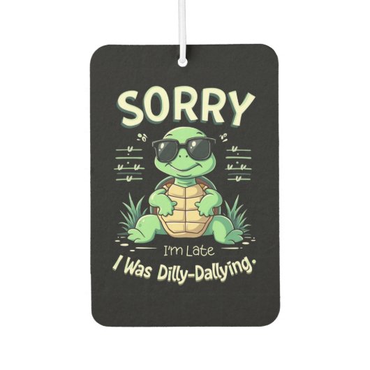 Grappig Sorry dat ik laat schildpad met retro esth Luchtverfrisser (Voorkant)