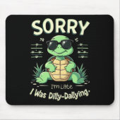 Grappig Sorry dat ik laat schildpad met retro esth Muismat (Voorkant)