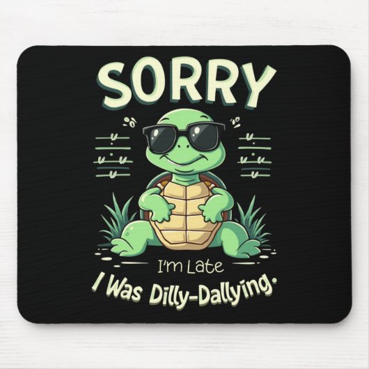 Grappig Sorry dat ik laat schildpad met retro esth Muismat (Voorkant)