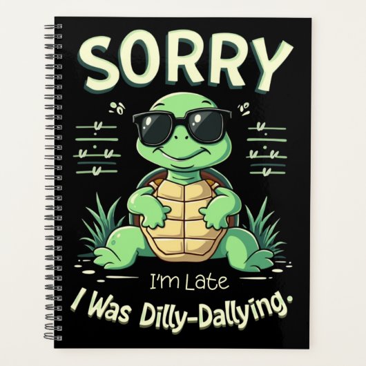 Grappig Sorry dat ik laat schildpad met retro esth Planner (Voorkant)