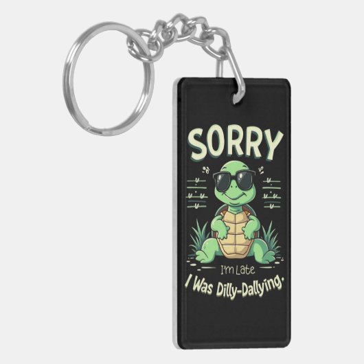 Grappig Sorry dat ik laat schildpad met retro esth Sleutelhanger (Voorkant Links)