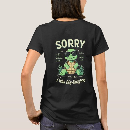 Grappig Sorry dat ik laat schildpad met retro esth T-shirt (Achterkant)