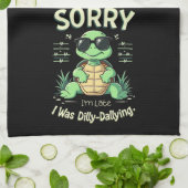 Grappig Sorry dat ik laat schildpad met retro esth Theedoek (Gevouwen)