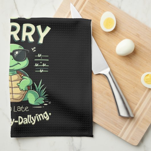 Grappig Sorry dat ik laat schildpad met retro esth Theedoek (Quarter Fold)