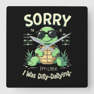 Grappig Sorry dat ik laat schildpad met retro esth Vierkante Klok