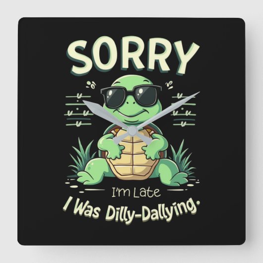 Grappig Sorry dat ik laat schildpad met retro esth Vierkante Klok (Voorkant)