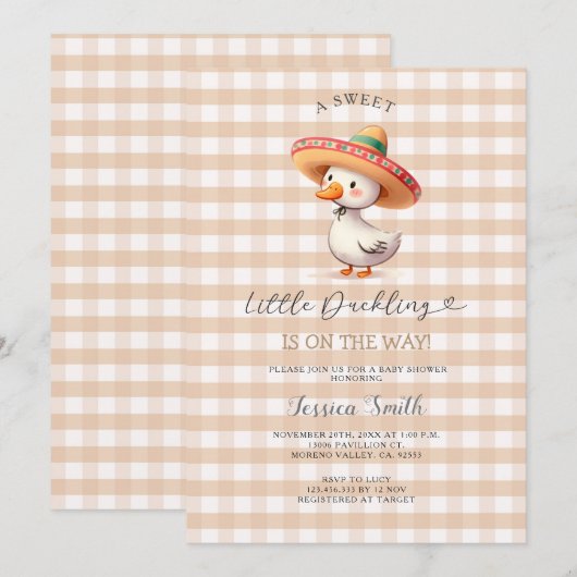 Grappig Spaans Goose Gingham Baby shower Kaart (Voorkant / Achterkant)