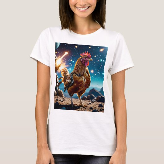 Grappig Space Chicken Sci-Fi Adventure T-shirt (Voorkant)