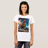 Grappig Space Chicken Sci-Fi Adventure T-shirt (Voorkant volledig)