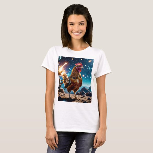 Grappig Space Chicken Sci-Fi Adventure T-shirt (Voorkant volledig)